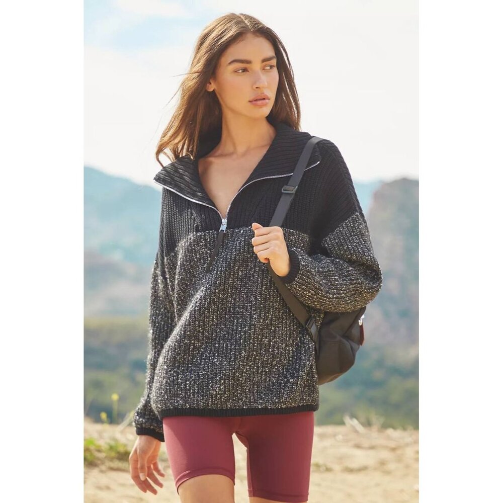 Varley Sweater Willard Half Zip Womens Medium Chunky Knit Pullover Black $178 - Picture 1 of 10
